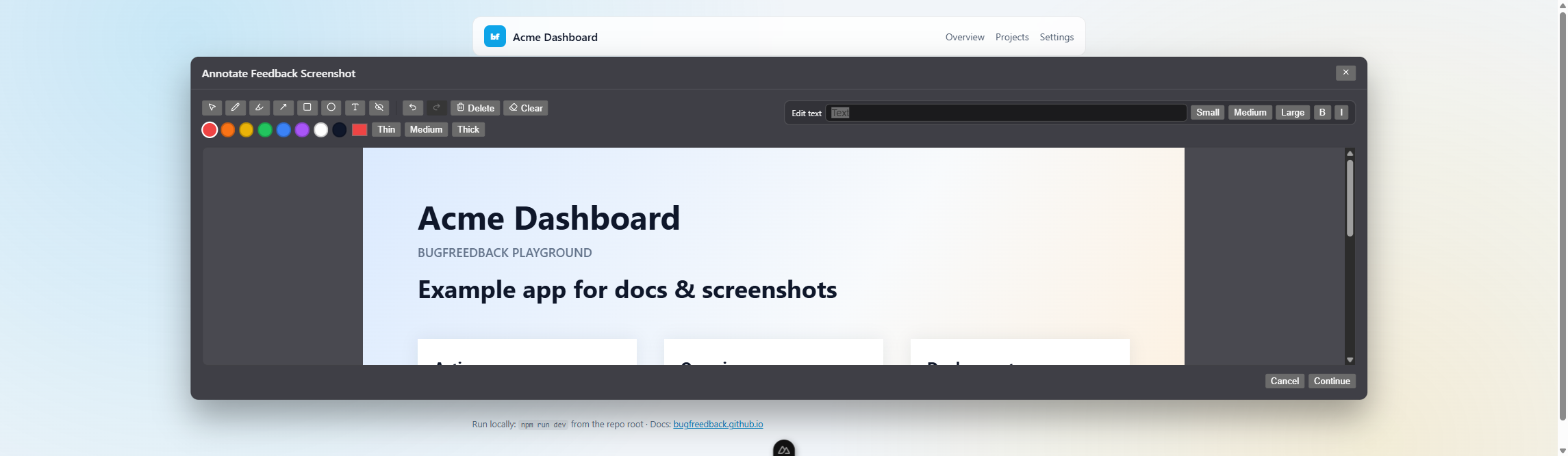 Text tool with edit panel