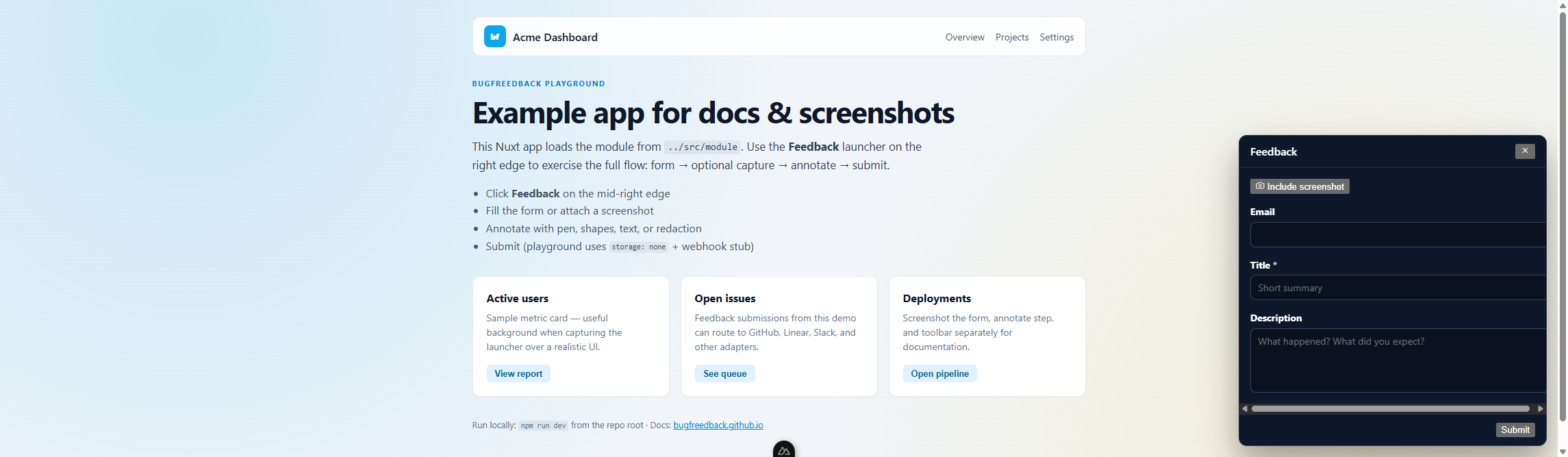 Feedback form modal